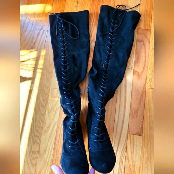 Womens Over The Knee Combat Boots - Picture 3 of 5